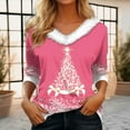 thumbnail image 1 of DPTALR T-shirt Bas Ajusté à Manches Longues pour Femmes, en Peluche, à Col en V, Patchwork, Imprimé de Noël, 1 of 6