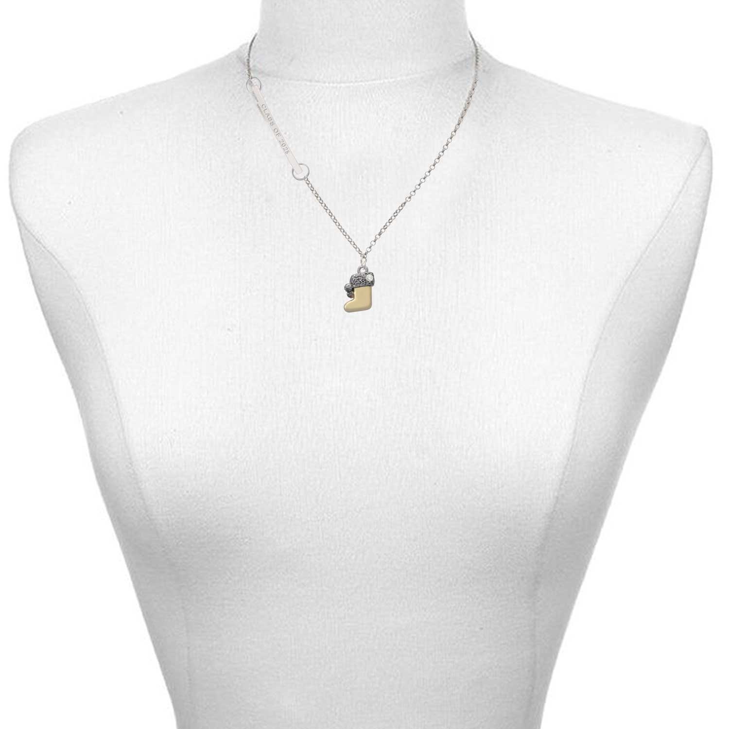 Delight Jewelry Two-tone 3-D Stocking with Clear Crystal - Silvertone Class of 2026 Delicate Bar Necklace, 18.75"