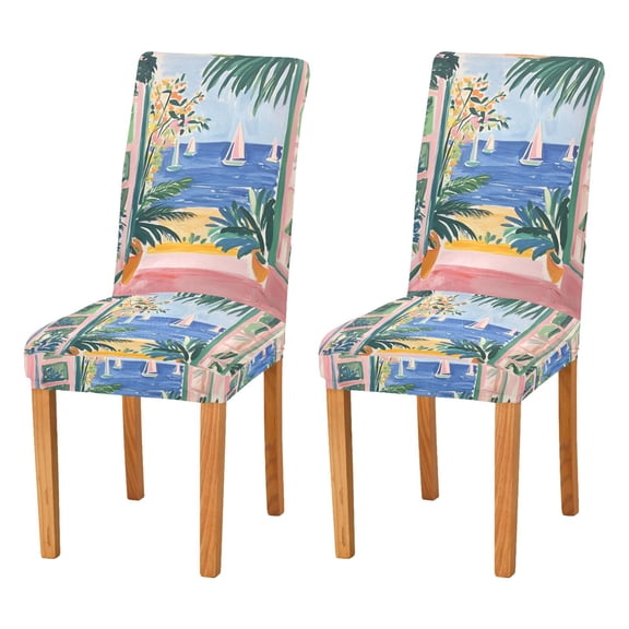 Yayeee 2 Pack Dining Chair Covers Stretch Parson Chairs Slipcovers Seat Protector, Seaside Leaves
