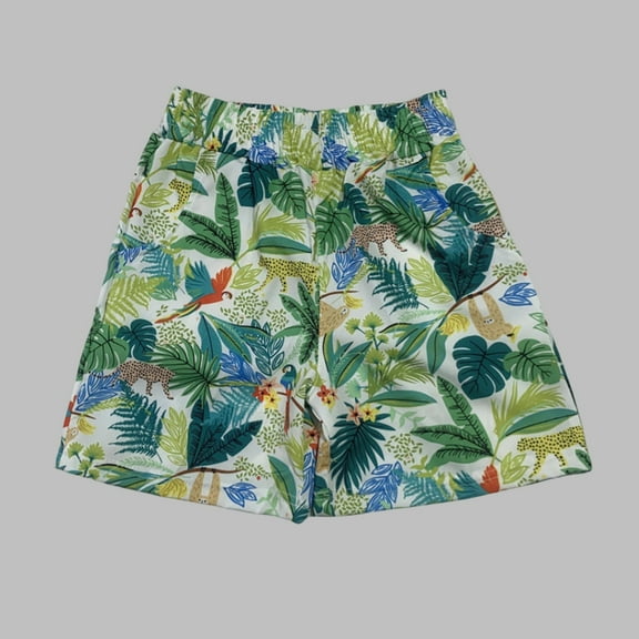 Spazoro Toddler Boys Girls Shorts, Elastic Waist with Pockets Printed Summer Casual Shorts for Boys Green Size 7 T