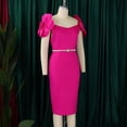 thumbnail image 4 of AURA Plus Size Elegant V Neck 3D Flower Banquet Midi Dress High Waist Bodycon African Party Dress with Belt, 4 of 9