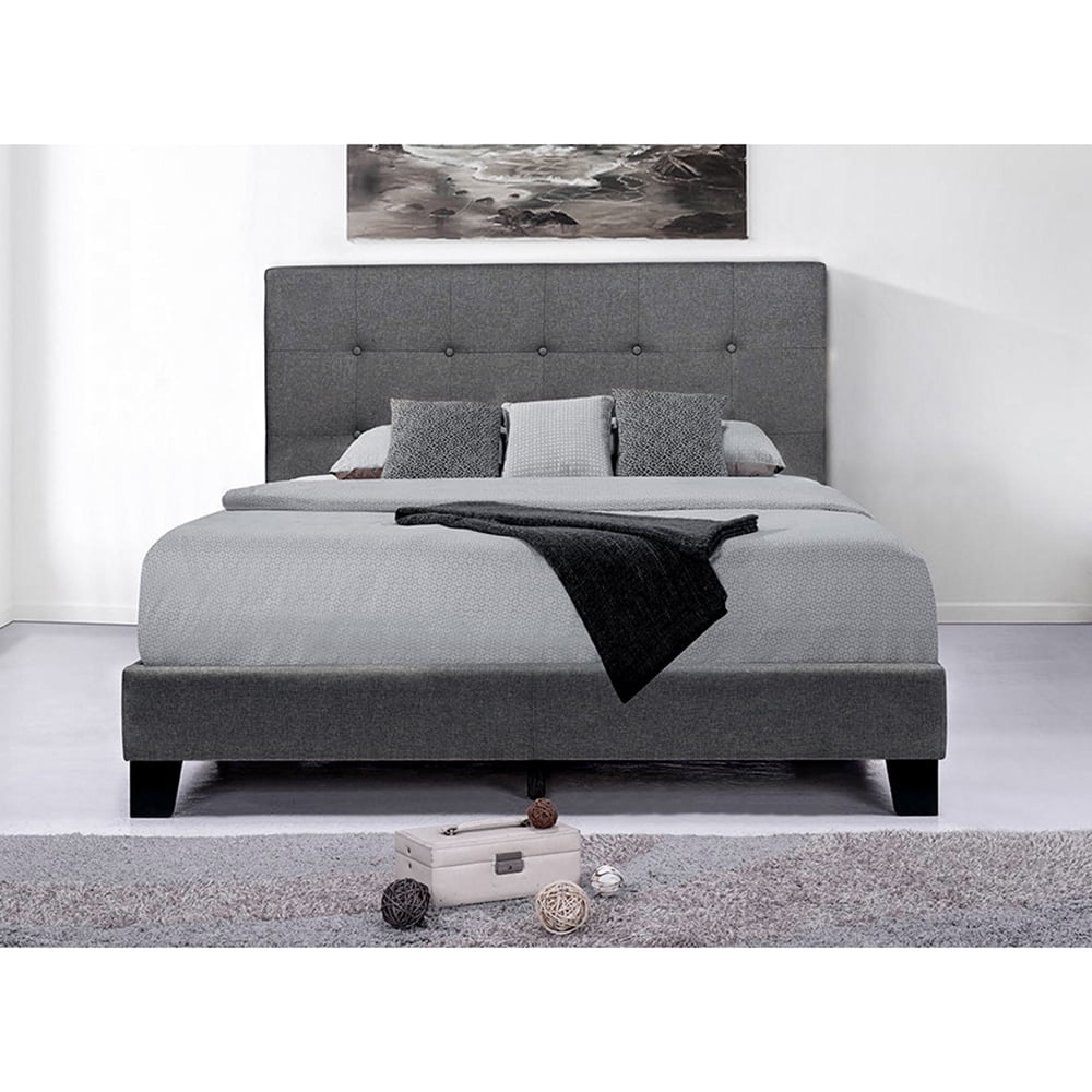 Kepooman Full Size Upholstered Platform Bed Frame with Square Tufted Headboard, Dark Grey Kepooman Full Size Upholstered Platform Bed Frame with Square Tufted Headboard, Dark Grey