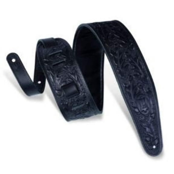 Levy's PM44T01 3" Veg-Tan Leather Acorn & Leaves Guitar/Bass Strap - Black
