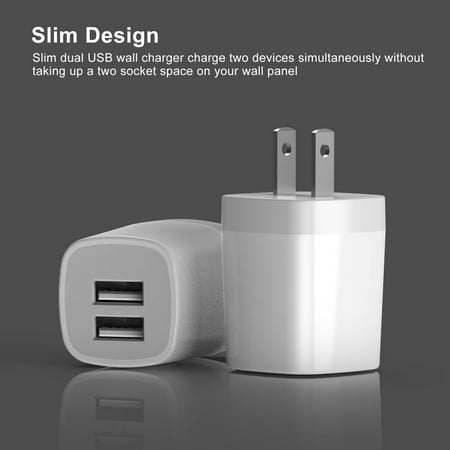 Wall Charger, Vogek 2-Pack USB Travel Wall Charger with 2 Port, Vogek 3.1A Dual Port USB Plug Power Adapter Wall Charger Universal Power Adapter for Cell Phone, MP3, Bluetooth Speaker Headset and