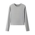 thumbnail image 5 of Gray Women's Long Sleeve T-shirt, Women'S Long Sleeve Shirts Crew Neck Slim Fit Going Out Tops Basic Tees Barely There,Women's Long sleeve T-shirt M, 5 of 9