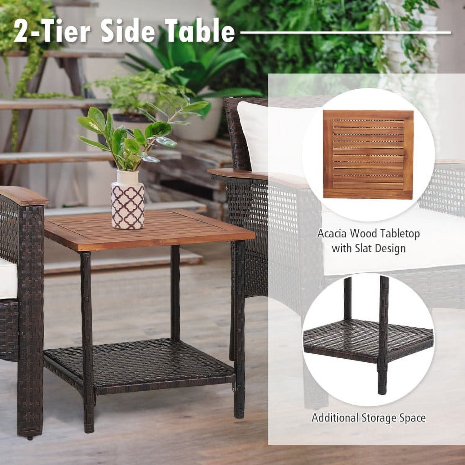 Aimee Lii 3 Pieces Patio Rattan Furniture Set with Acacia Wood Tabletop, Outdoor Patio Furniture Aimee Lii 3 Pieces Patio Rattan Furniture Set with Acacia Wood Tabletop, Outdoor Patio Furniture