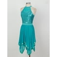 thumbnail image 5 of Miutii Women Shiny Sequins Halter Neck Asymmetrical Mesh Tulle Lyrical Dance Dress Modern Green S, 5 of 8