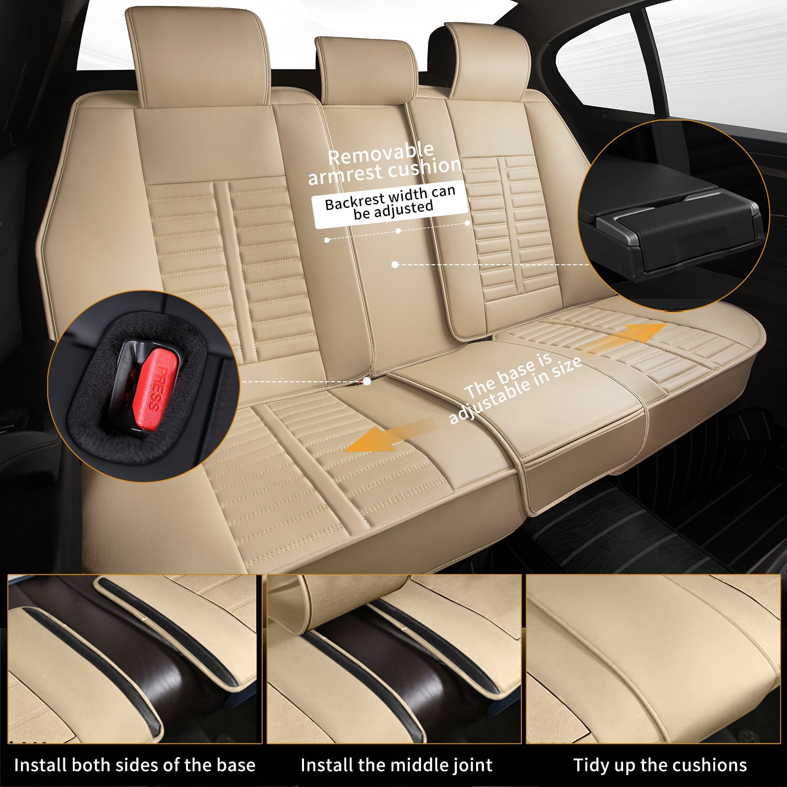 Jiamaoxin Car Seat Covers Fit for Ford F-150 2009-2025: 2PCS Front Seat Cover Waterproof Leather Vehicle Seat Cushion(2 Seats, Beige)