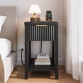 thumbnail image 6 of Aufeile Narrow Nightstands for Bedroom Set of 2 with Charging Station, Slim Fluted Night Stands with Drawer & Open Shelf, Small Wood Bedside Tables for Small Spaces, Black, 6 of 10
