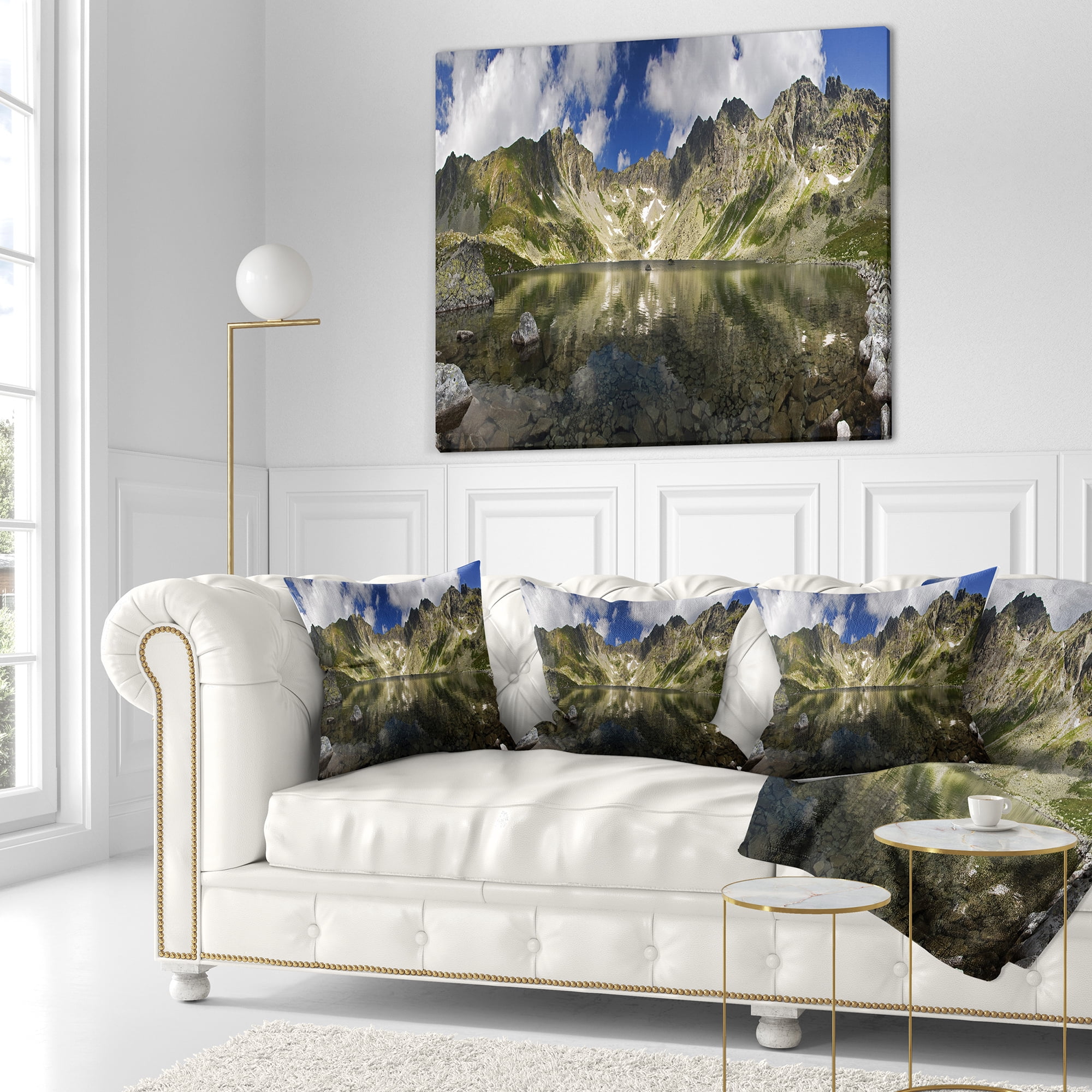 Designart Mountain Lake with Reflection - Landscape Photo Throw Pillow - 18x18