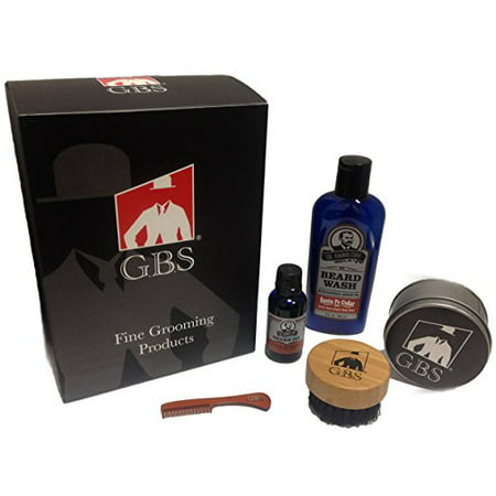 GBS Round Beard Brush with Synthetic/Nylon Bristles & Travel Tin, With Col Conk Sante Fe Cedar Beard Wash, Beard Oil, and GBS mustache (Best Beard Wash And Oil)