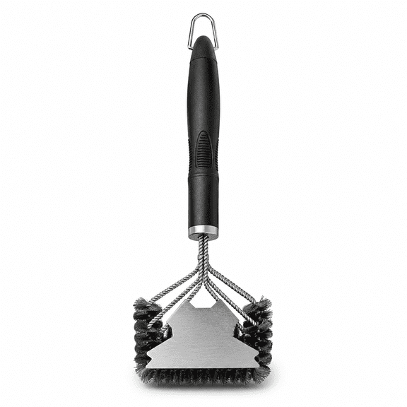 PLERISE Bristle-Free BBQ Brush with Scraper, 18 Inch Stainless Steel Grate Cleaner for Gas and Charcoal Grills (Silver)