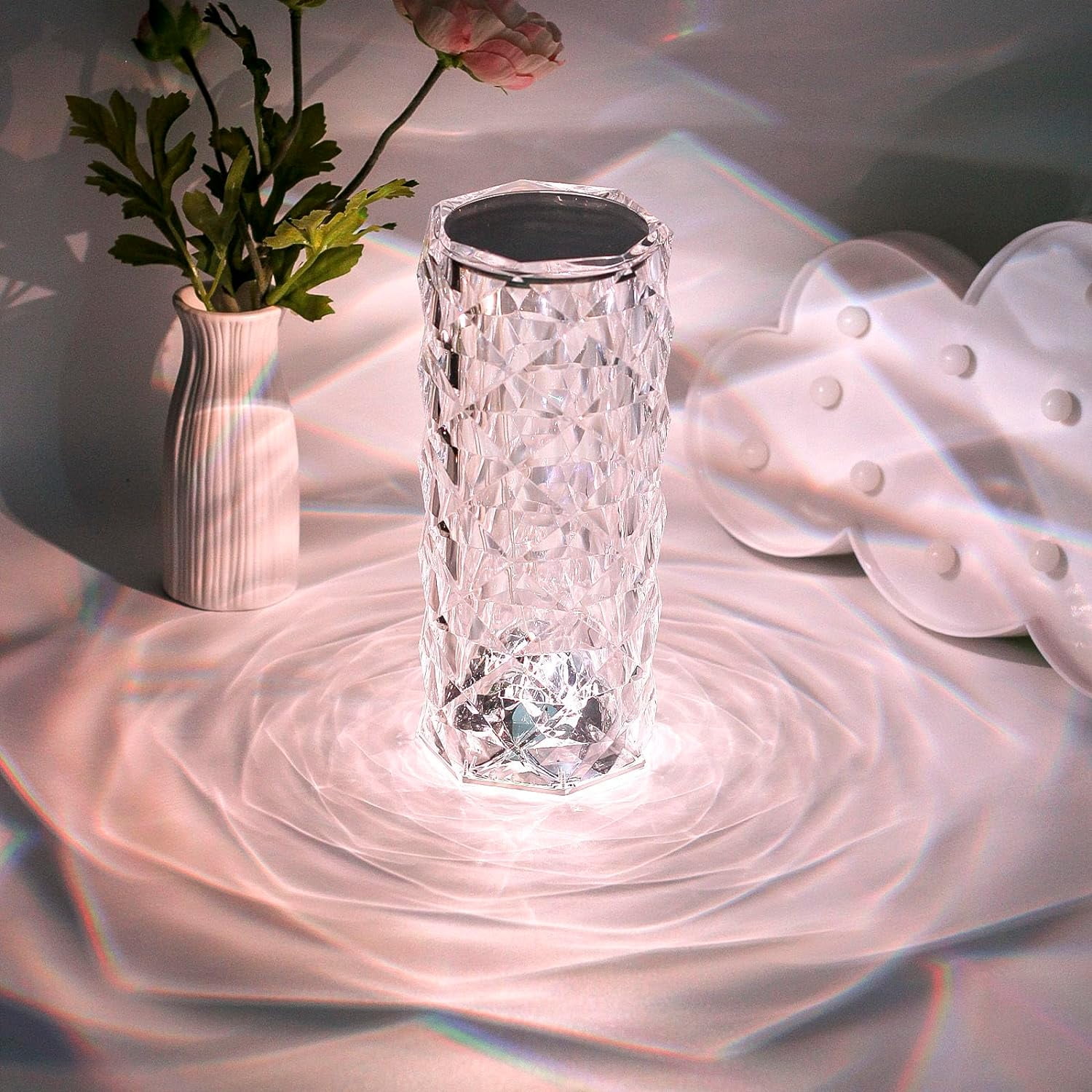 EvoFine Crystal Table Lamp RGB 16 Color Changing Night Light, Romantic USB Rechargeable Rose Table Lamps for Living Room Housewarming Gift (Remote & Touch)