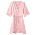 thumbnail image 4 of ShomPort Womens Half Sleeve Bathrobe Silk Ruffle Robe Short Satin Robe Bridesmaid Wedding Party Dressing Gown, 4 of 6