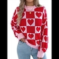 thumbnail image 1 of Suéter de Cuello Alto para Mujer, Larga, Bloque, Corazón, Tejido, Otoño Invierno, Jersey de Punto Acanalado. Rojo L, 1 of 10
