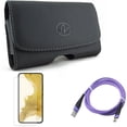 thumbnail image 1 of For Samsung Galaxy S21 (6.2") - Anti-Glare TPU Film Matte Screen Protector + Swivel Leather Case Belt Clip + Type-C Purple 6ft USB Cable, 1 of 19