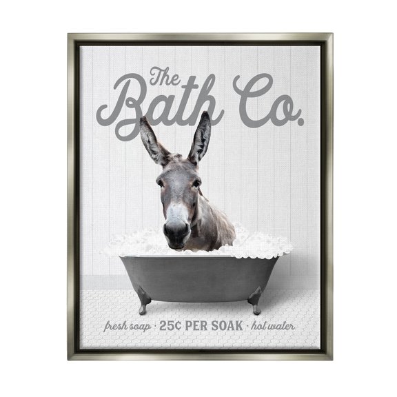 Stupell Industries Farmhouse Donkey in Tub Animals & Insects Painting Gray Floater Framed Art Print Wall Art, 17 x 21