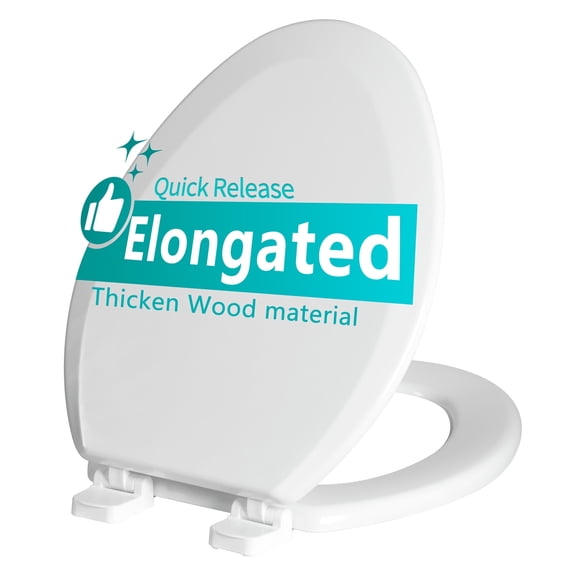 Angol Shiold Elongated Toilet Seat, Premium Molded Wood Toilet Seats with Quick-Release Hinges, Easy to Install and Clean, Fit 18.5" Elongated toilet seat, White