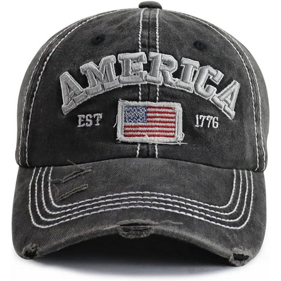 American Flag Hat for Men Women, Funny Adjustable Cotton Embroidered Distressed Baseball Cap