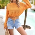 thumbnail image 7 of Kaemgyyd Crochet Cover Ups for Women Hollow out Long Sleeve Knit Coverup Summer Outfits Trendy Tie up Beach Swimsuit, 7 of 7