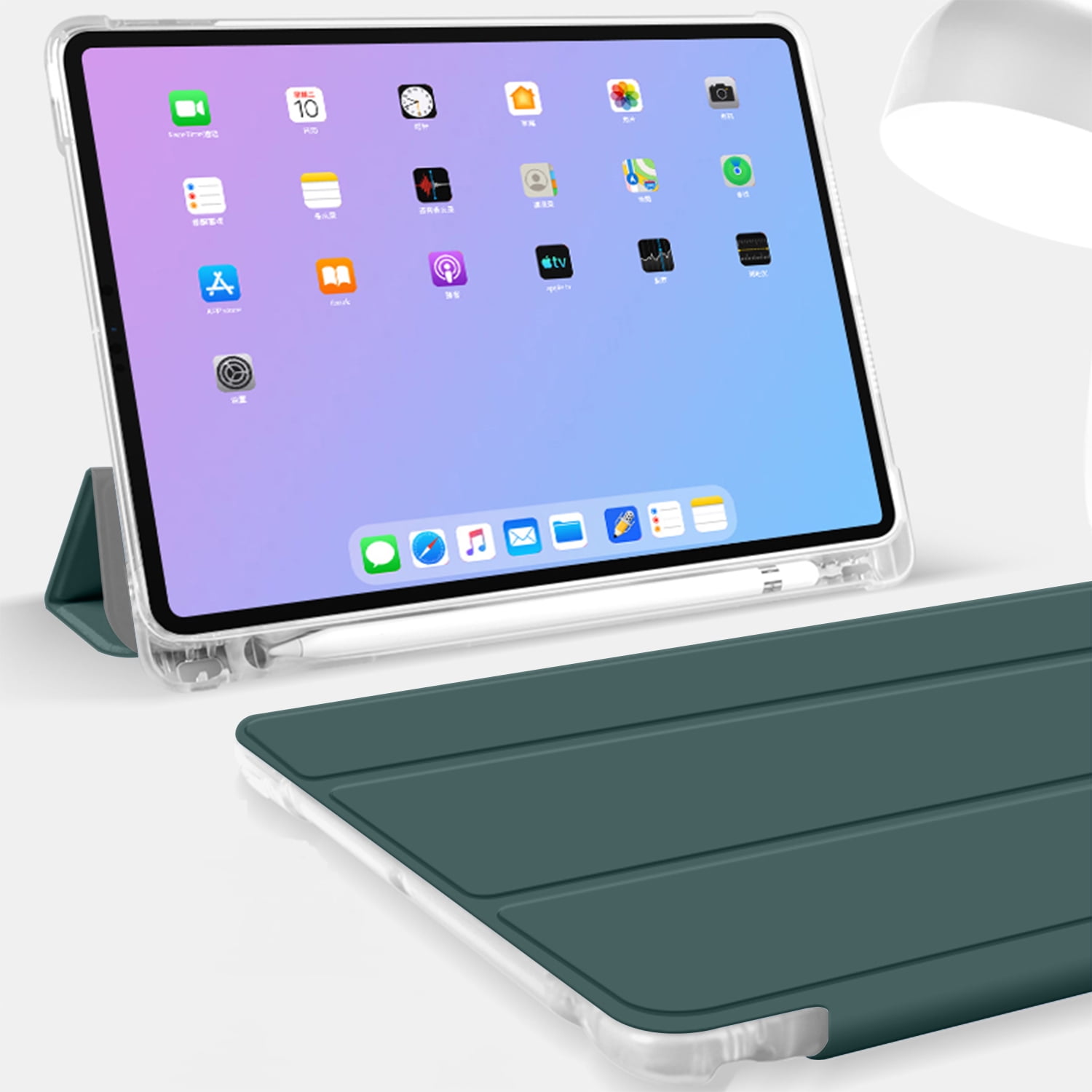 iPad 9th 2021 8th 2020 7th 2019 Gen [iPad 9 iPad 8 iPad 7 ] 10.2 Inch A2602 A2270 A2197 MK663LL/A MK673LL/A MYN62LL/A MW6Y2LL/A Clear Back TPU Silicone Back Printed Case Pencil Holder - Dark Green