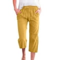 thumbnail image 5 of Capri Pants for Women Casual 2026 Summer Drawstring Elastic High Waist Linen Pants Wide Leg Plus Size Lounge Capri, Ginger 21" Inseam XL, 5 of 5