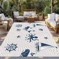 thumbnail image 2 of Coastal Nautical Outdoor Rug 3x5 Ft - Reversible Patio Rug Outdoor Camping Rugs, Summer Ocean Octopus Starfish Grey Wave Indoor Outdoor Area Rugs, Non-Slip Outdoor Carpet Runner for Deck/Porch, 2 of 8