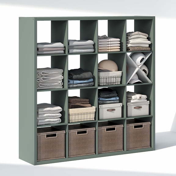 Furinno CUBIC 16-Cube Open Shelf Extra Thick Frame Sage Green