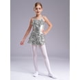 thumbnail image 4 of Alvivi Kids Girls Tiered Ruffle Sequins Sleeveless Jazz Hip Hop Latin Dance Performance Dress Silver 8, 4 of 6