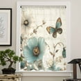 thumbnail image 4 of Vintage Flowers Semi Sheer Curtains Drapes for Living Room, Bedroom, French Doors Window 63 Inches Long, Spring Floral Teal Tulip Butterfly Rod Pocket Chiffon Curtain Drapery Voile Draperies Panel, 4 of 6