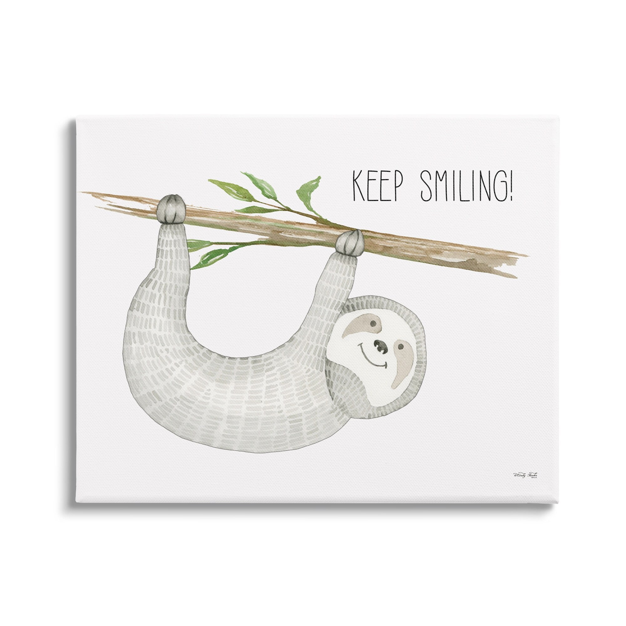 Stupell Industries Keep Smiling Hanging Sloth from Branch Kid's Cartoon,40 x 30, Design by Cindy Jacobs