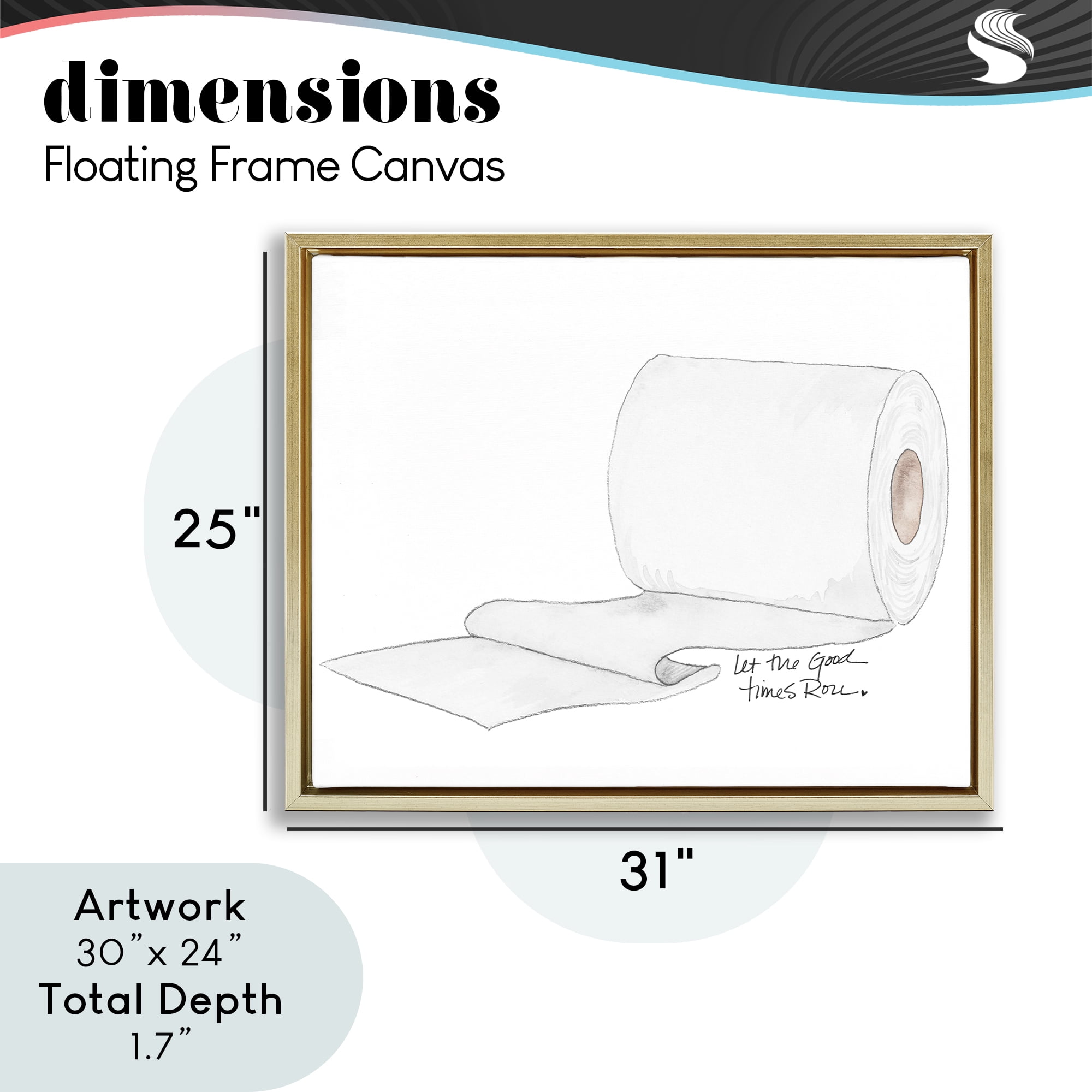 Stupell Industries Good Times Roll Toilet Paper Gold Framed Floater Canvas Wall Art, design by Nola James