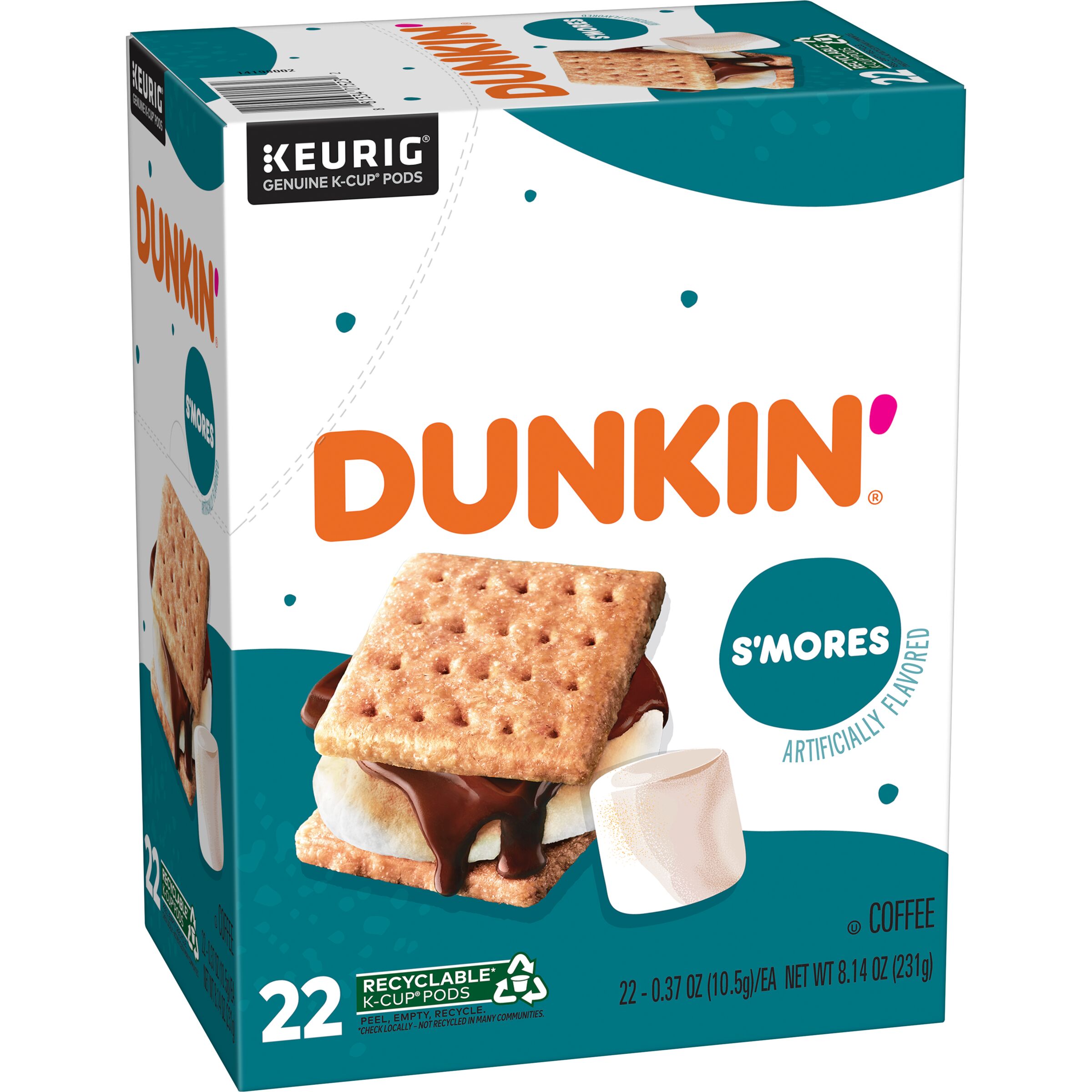 (4 Pack) Dunkin’ S’mores Artificially Flavored Coffee, Medium Roast, Keurig K-Cup Pods, 22 Count Box