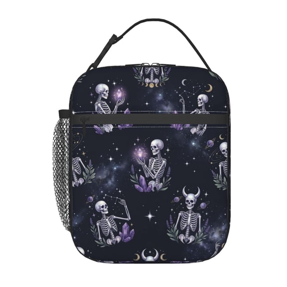 Gothic Skull Insulated Lunch Box Reusable Lunch Tote Bag For Women Men Halloween Cooler Bag For Adult Skeleton Funny Skull Portable Lunch Bag For Work Picnic Camping