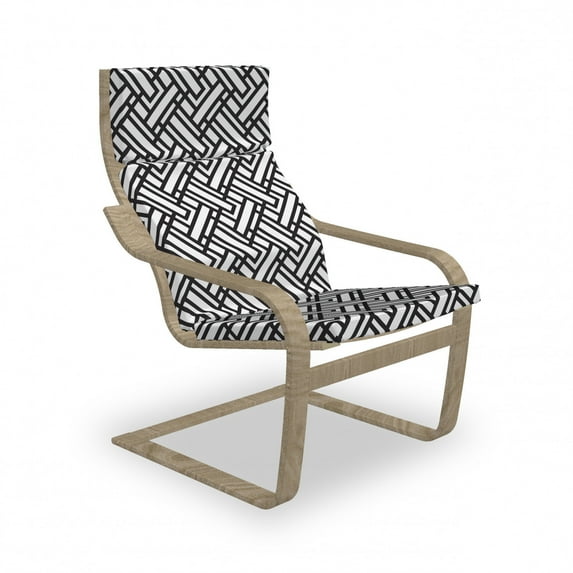 Black and White Armchair Pad and Slipcover, Monochrome Interlocking Stripes Pattern with Modern Abstract Inspirations, 1 Piece Soft Cushion Replacement with Removable Cover, Black White, by Ambesonne