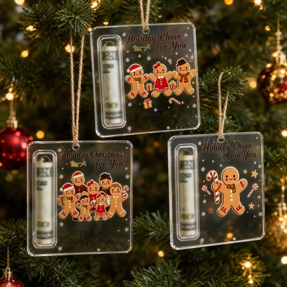 Christmas Cash Gift Ornament, Gingerbread Christmas Money Gift Holder with Side Cash Tube and Hanging Ribbon, Christmas Cash Keepsake for Tree and Gift Bags