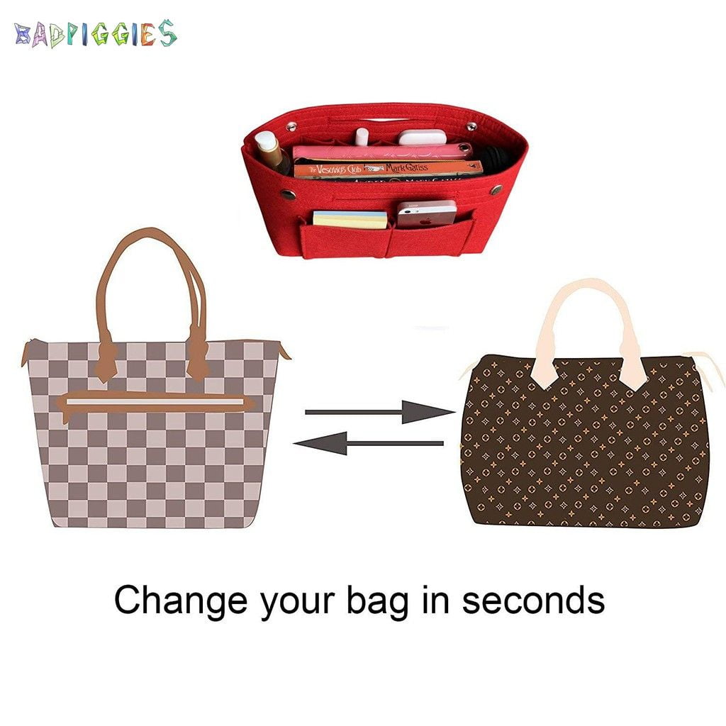 BadPiggies Felt Purse Insert Handbag Tote Bag in Bag Multi-pocket Storage  Organizer Fits Speedy Neverfull (Beige) 