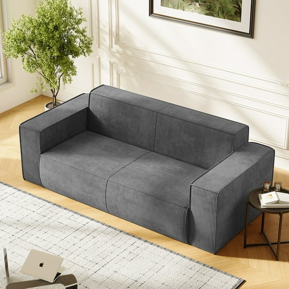 Puremind 76" Corduroy Loveseat Sofa with Wide Armrests, No Assembly Foam Sofa, Plush Corduroy Deep Seat Couch for Living Room/Apartment, Dark Gray