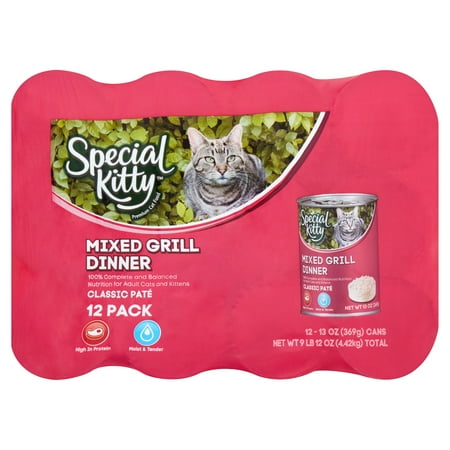 (2 pack) Special Kitty Classic Paté Mixed Grill Dinner Premium Cat Food, 13 oz, 12