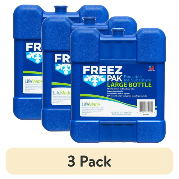 (3 pack) Freez Pak Large Ice Pack Reusable Ice Substitute Hard Shell Blue, 2.4lbs