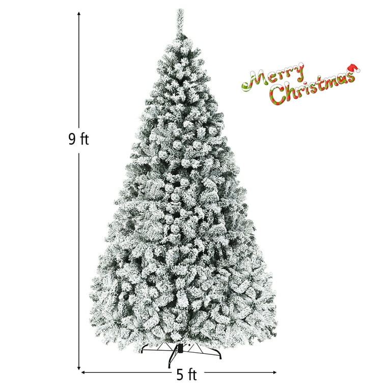 5FT Pre-Lit Hinged Christmas Tree Snow Flocked w/9 Modes Remote Control  Lights