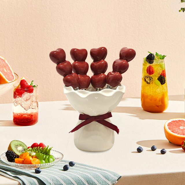 Elodie Fruit Fork with Holder Ceramic Storage Jar Creative Salad Forks Set for Cake Cream Jar