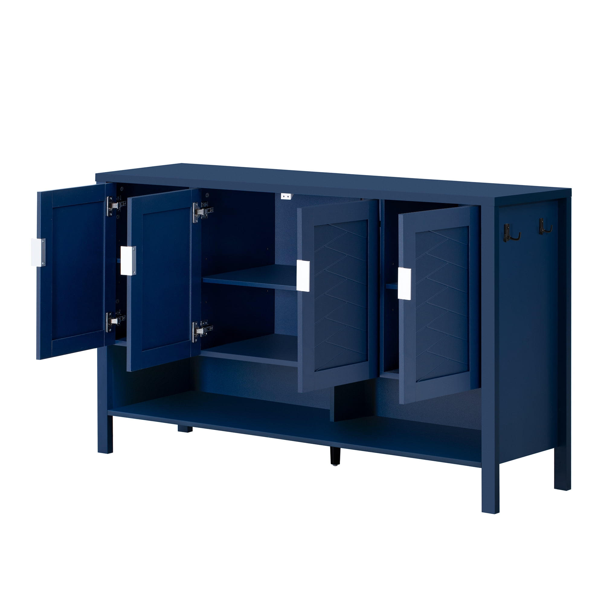 55.1" Storage Sideboard with 4-Doors, Buffet with Open Shelf and 2-Tiers Adjustable Shelves, Modern Cabinet with Double Hooks ,Suitable for Living Room, Hallway, Dining, Office