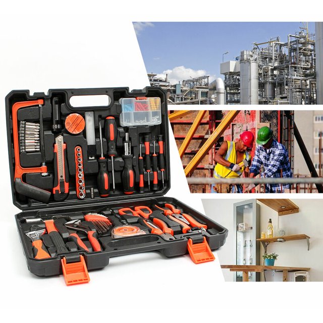 Household Tool Box, Home Tool Kit, 114 herramientas, con estuche negro, Material: Acero, Plástico
