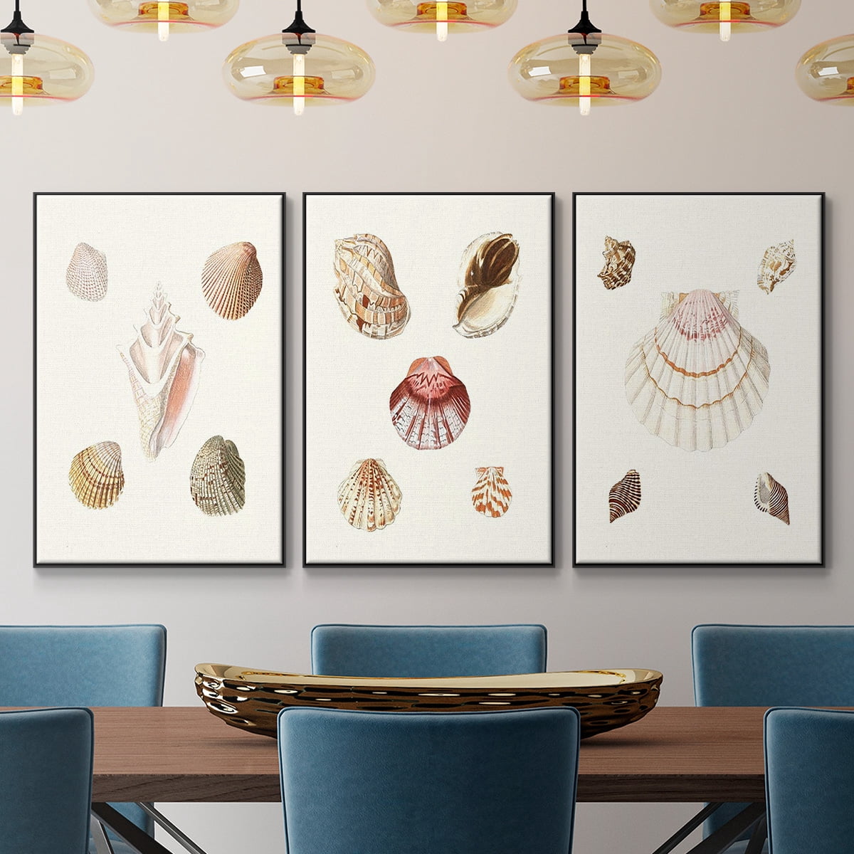 Pastel Knorr Shells IV - Framed Premium Gallery Wrapped Canvas L Frame 3 Piece Set - Ready to Hang