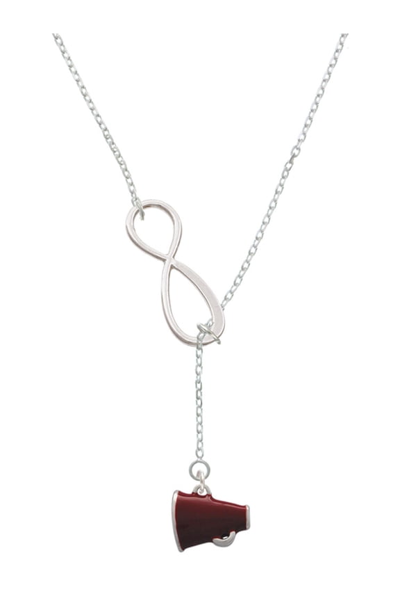 Silvertone Small Maroon Megaphone Silver tone Elegant Infinity Lariat Necklace