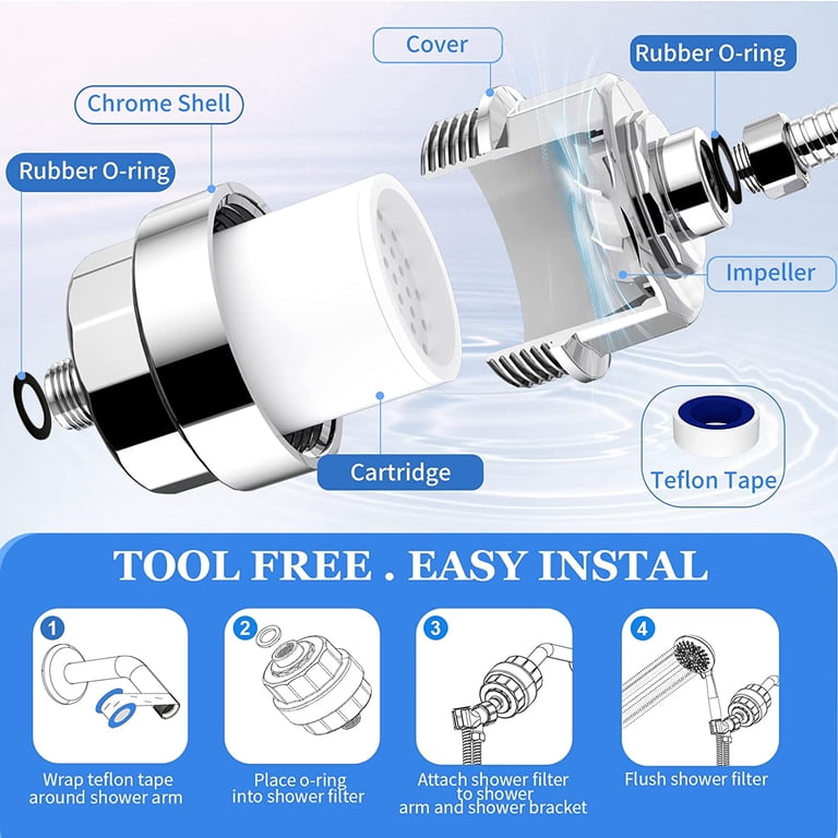 Shower Water Filter 2-Pack - 20 Stage Showerhead Filter For Hard Water, Removes Chlorine (Chrome)