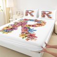thumbnail image 4 of jejeloiu Monogram R Flower Bed Sheets For Girls,Aesthetic Botanical Art King Sheets,4 Pieces, 4 of 6
