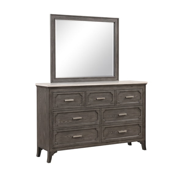 New Classic Furniture Lisbon Solid Wood 7-Drawers Dresser with Mirror in Gray
