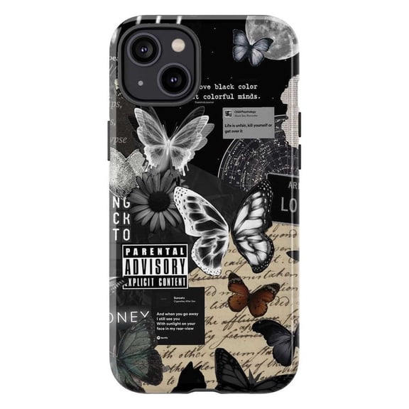 Black Aesthetic Butterfly Collage Phone Case, Grunge Vintage Soft Protective Cover for iPhone 17 16 15 14 13 12 11 Pro Max Plus Mini